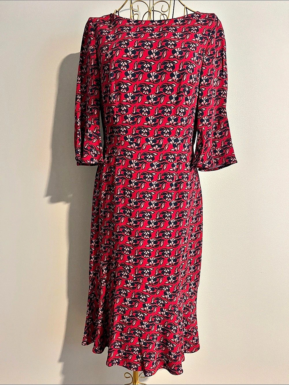 Boden Floral Midi Dress Red & Black US 6 Like New